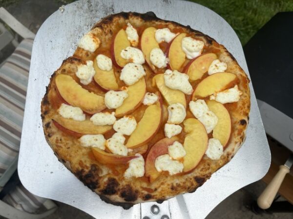 Peach and goat cheese pizza